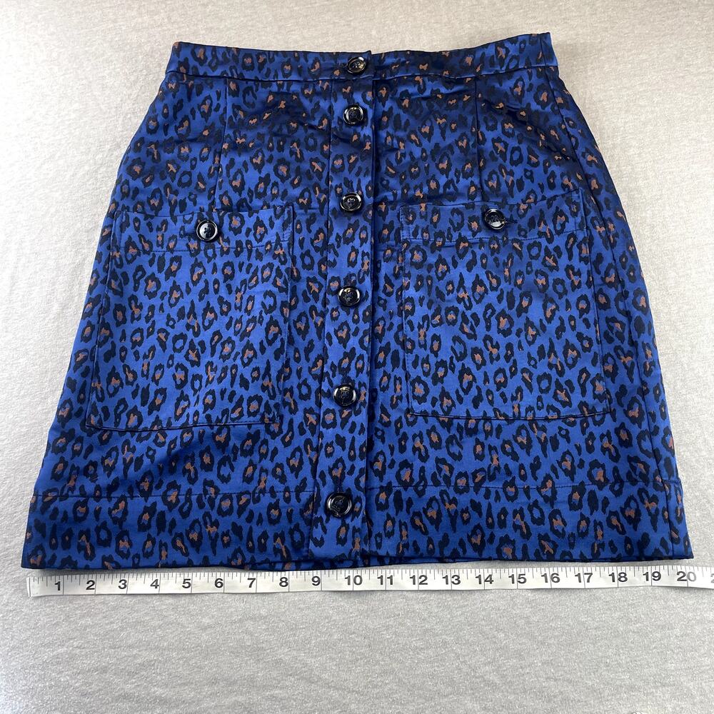Banana Republic Blue & Black Leopard Print Skirt 4 Button Down Front Pockets - Picture 6 of 9